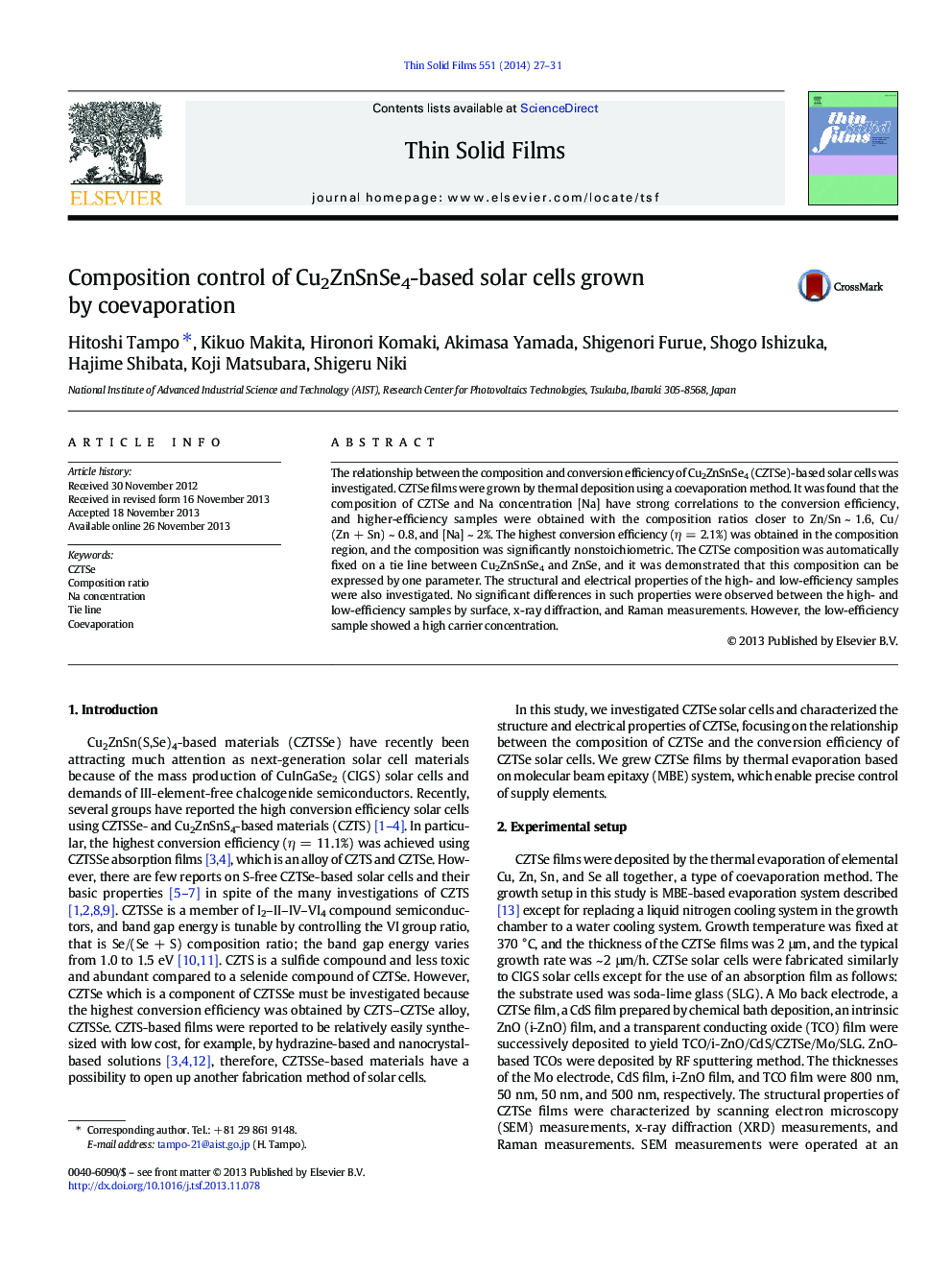 Composition control of Cu2ZnSnSe4-based solar cells grown by coevaporation