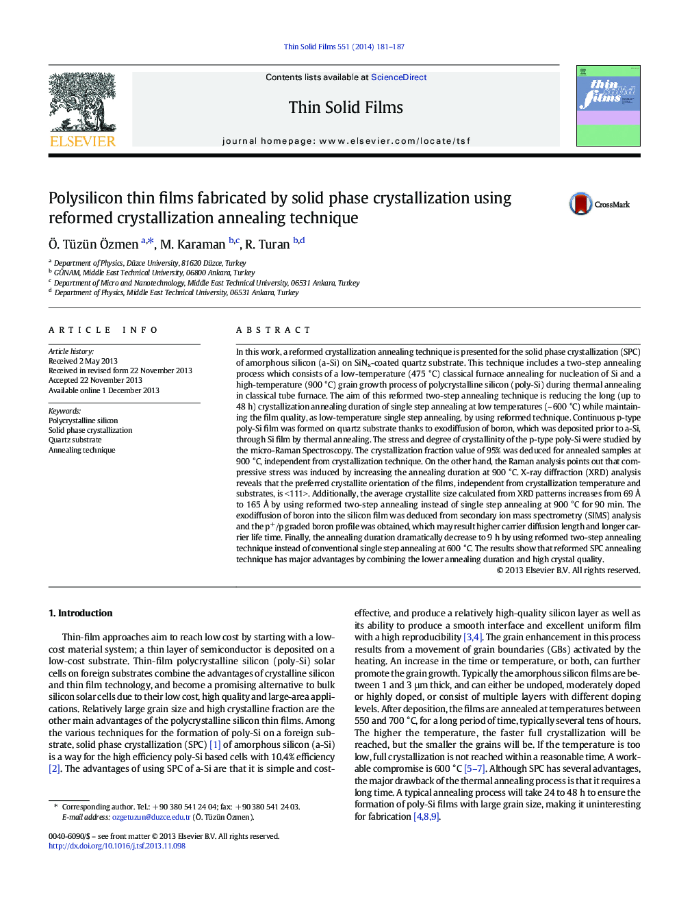 Polysilicon thin films fabricated by solid phase crystallization using reformed crystallization annealing technique