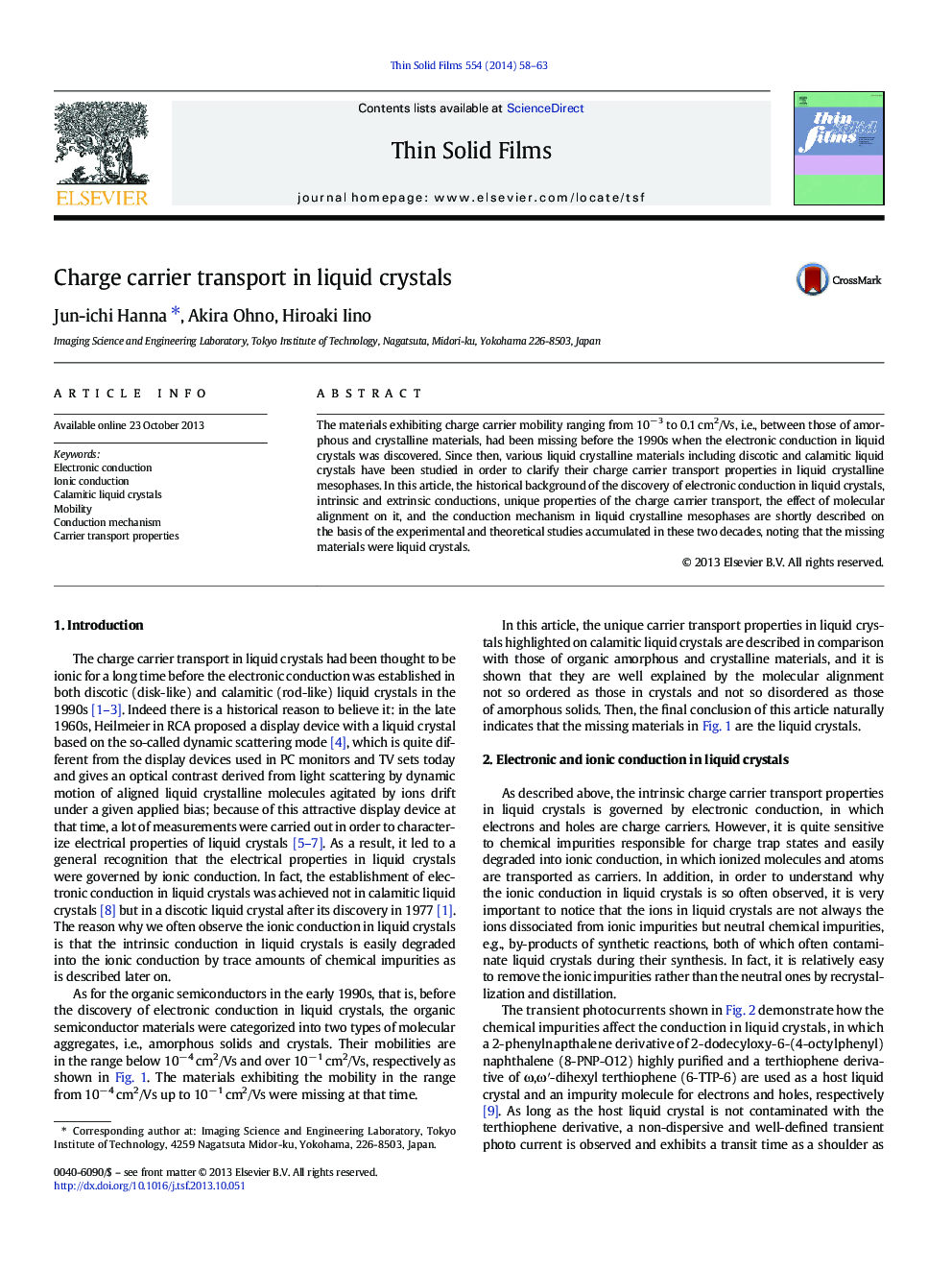 Charge carrier transport in liquid crystals