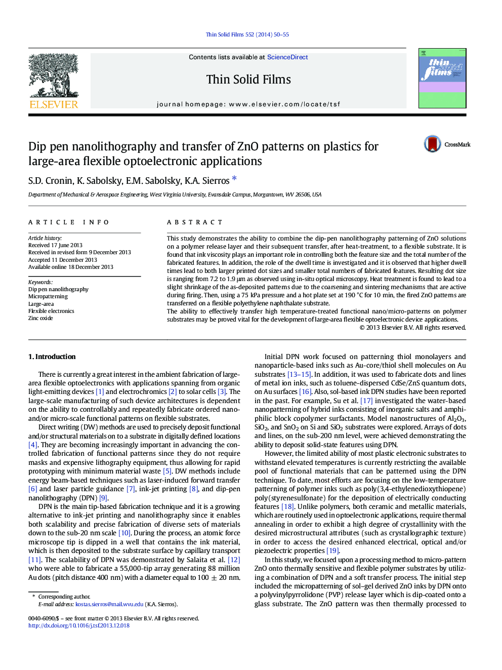 Dip pen nanolithography and transfer of ZnO patterns on plastics for large-area flexible optoelectronic applications