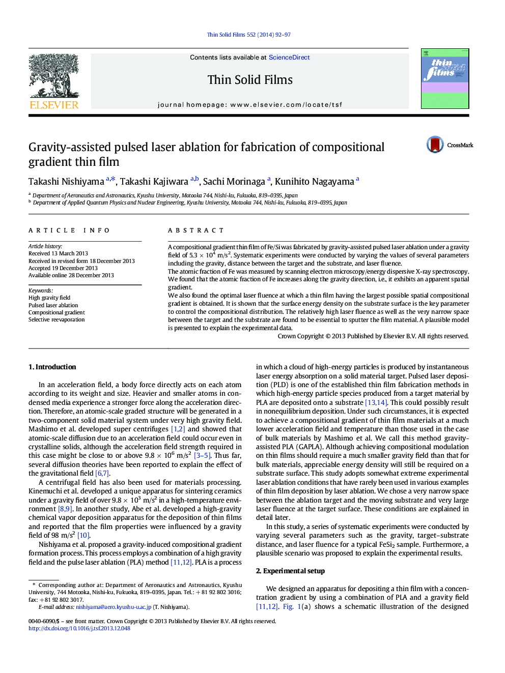 Gravity-assisted pulsed laser ablation for fabrication of compositional gradient thin film