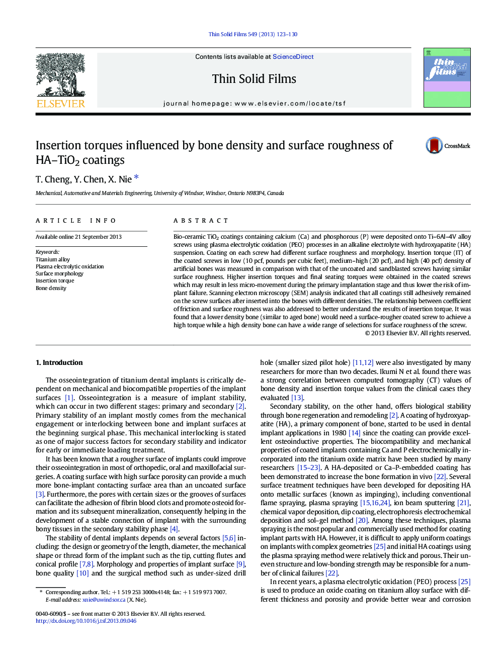 Insertion torques influenced by bone density and surface roughness of HA–TiO2 coatings