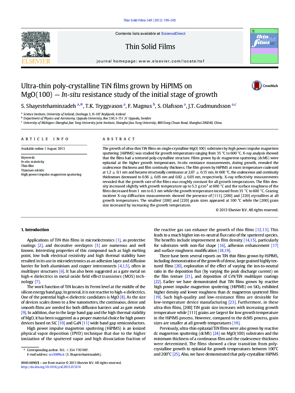 Ultra-thin poly-crystalline TiN films grown by HiPIMS on MgO(100) — In-situ resistance study of the initial stage of growth