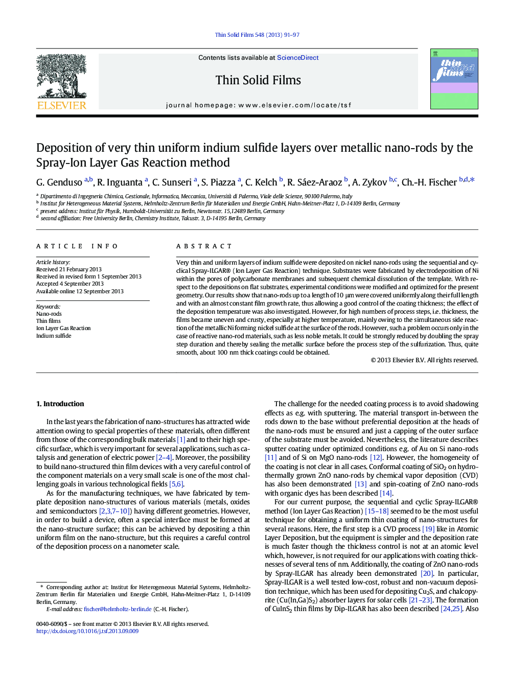 Deposition of very thin uniform indium sulfide layers over metallic nano-rods by the Spray-Ion Layer Gas Reaction method