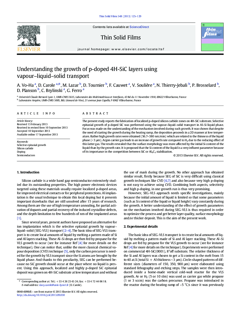 Understanding the growth of p-doped 4H-SiC layers using vapour–liquid–solid transport