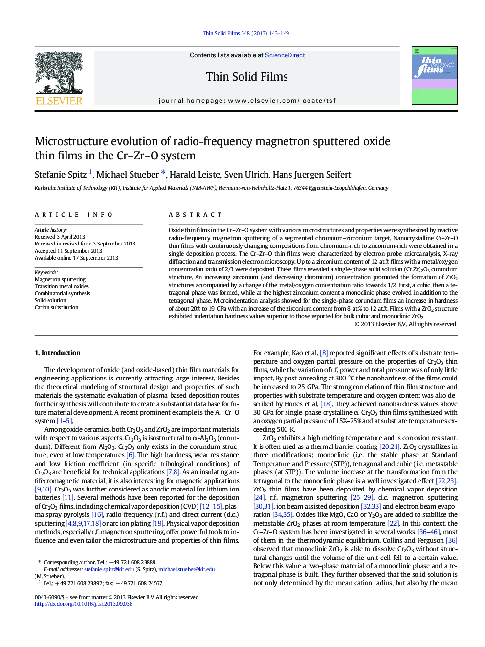 Microstructure evolution of radio-frequency magnetron sputtered oxide thin films in the Cr–Zr–O system