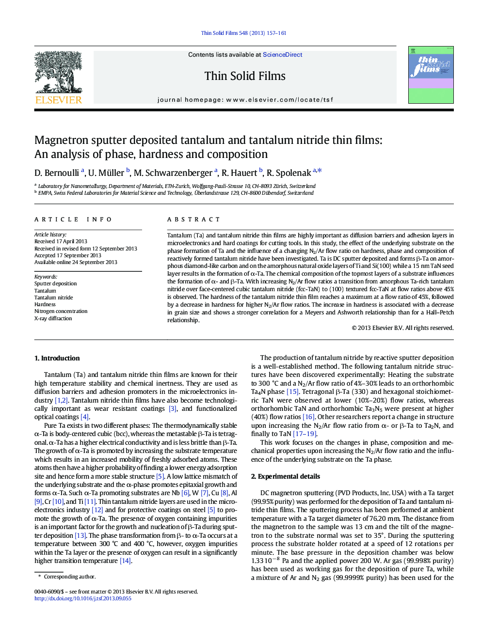 Magnetron sputter deposited tantalum and tantalum nitride thin films: An analysis of phase, hardness and composition