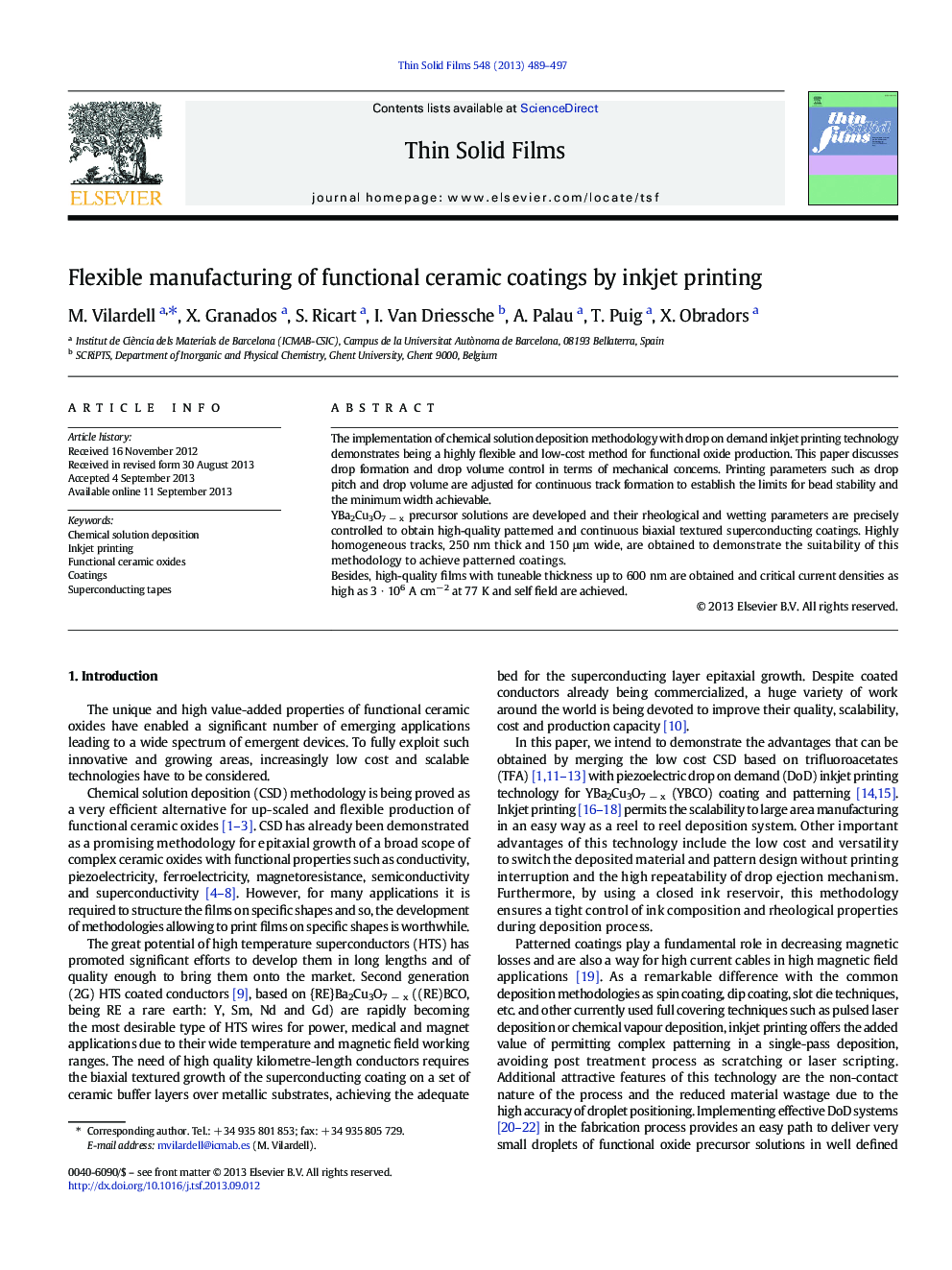 Flexible manufacturing of functional ceramic coatings by inkjet printing