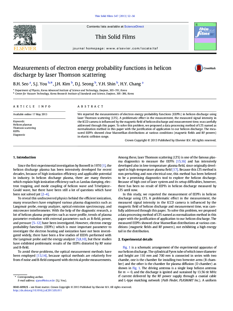 Measurements of electron energy probability functions in helicon discharge by laser Thomson scattering