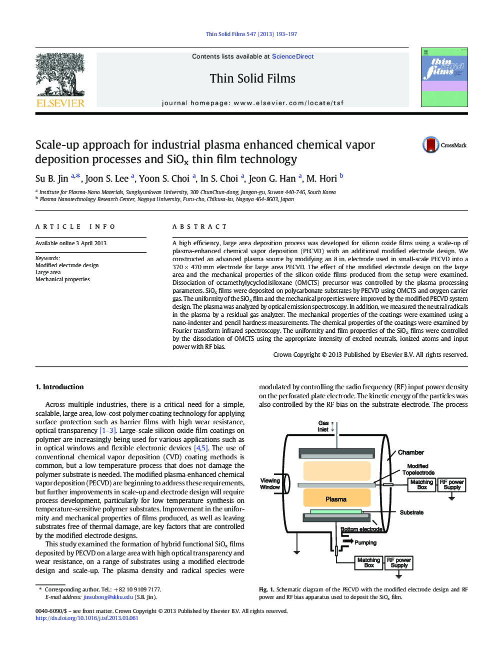 Scale-up approach for industrial plasma enhanced chemical vapor deposition processes and SiOx thin film technology