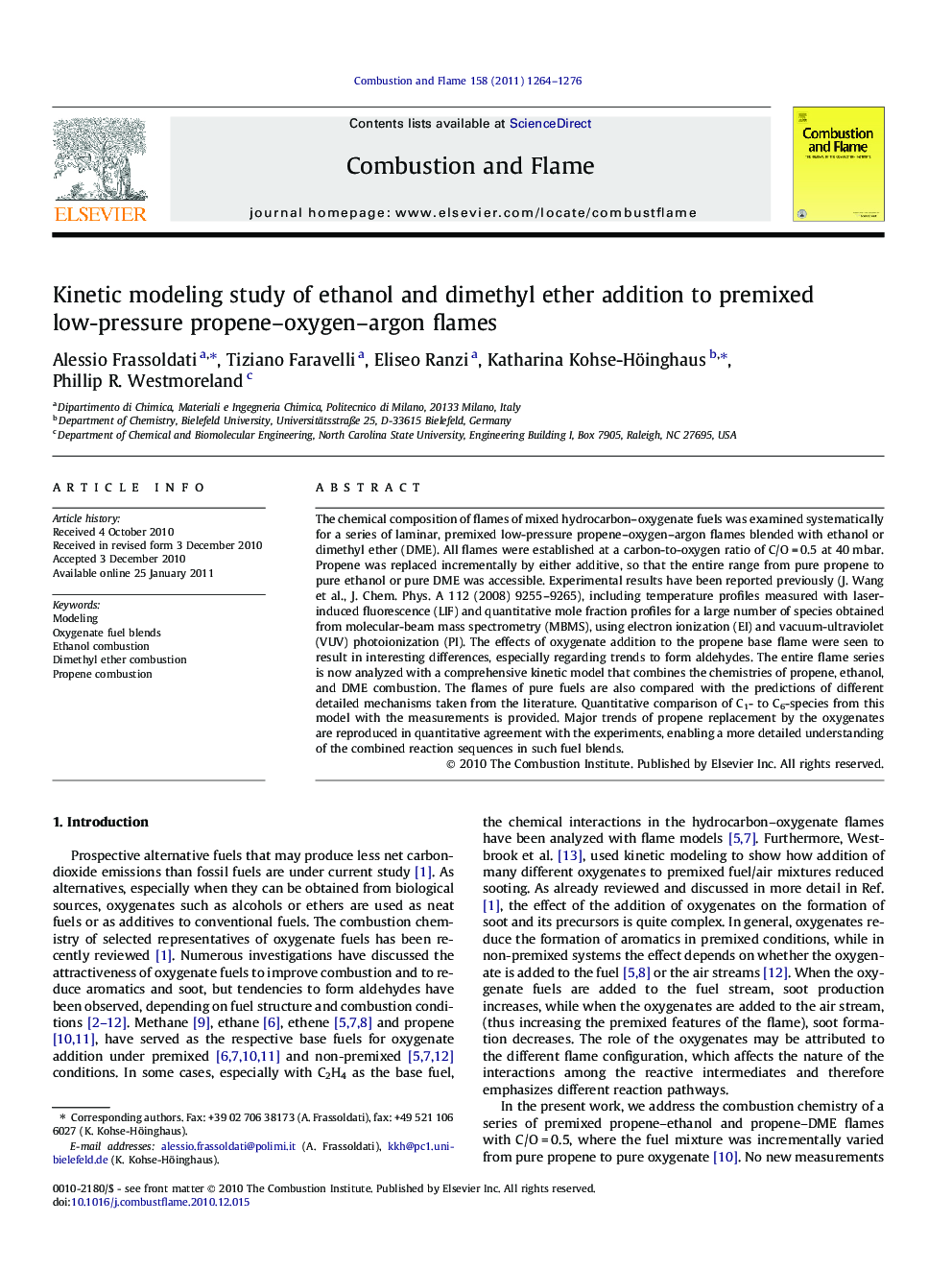 Kinetic modeling study of ethanol and dimethyl ether addition to premixed low-pressure propene–oxygen–argon flames