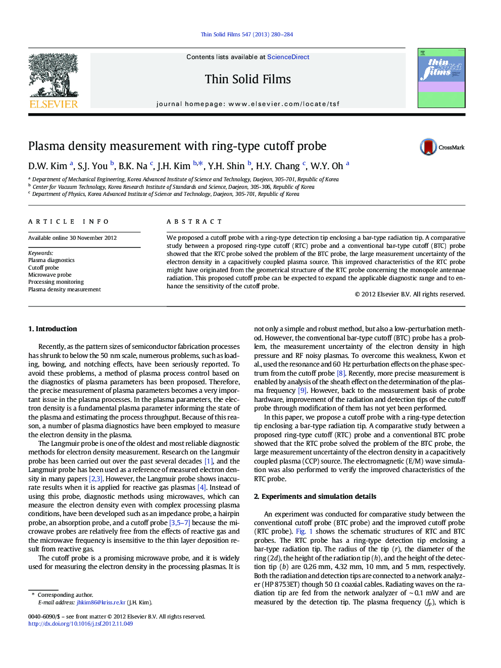 Plasma density measurement with ring-type cutoff probe