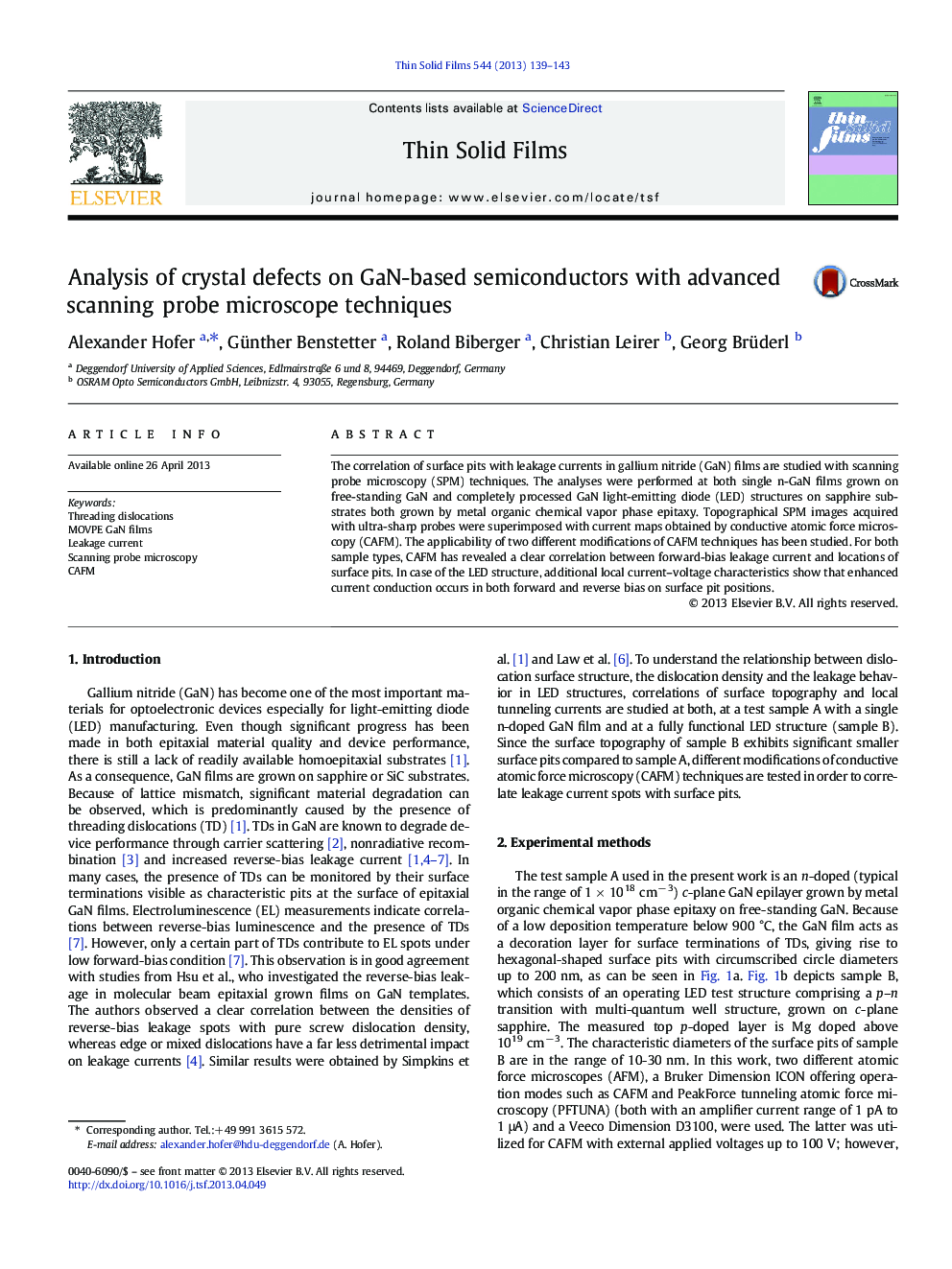 Analysis of crystal defects on GaN-based semiconductors with advanced scanning probe microscope techniques