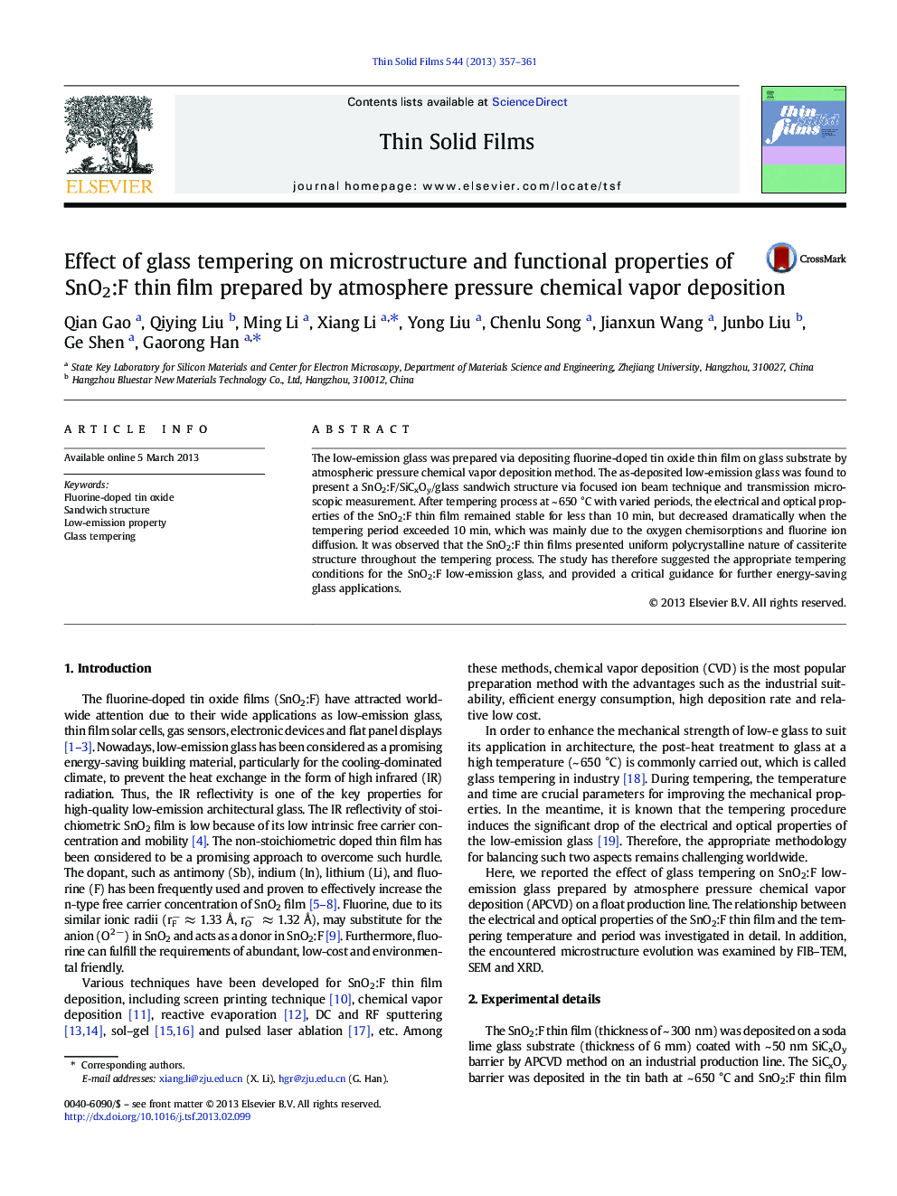 Effect of glass tempering on microstructure and functional properties of SnO2:F thin film prepared by atmosphere pressure chemical vapor deposition