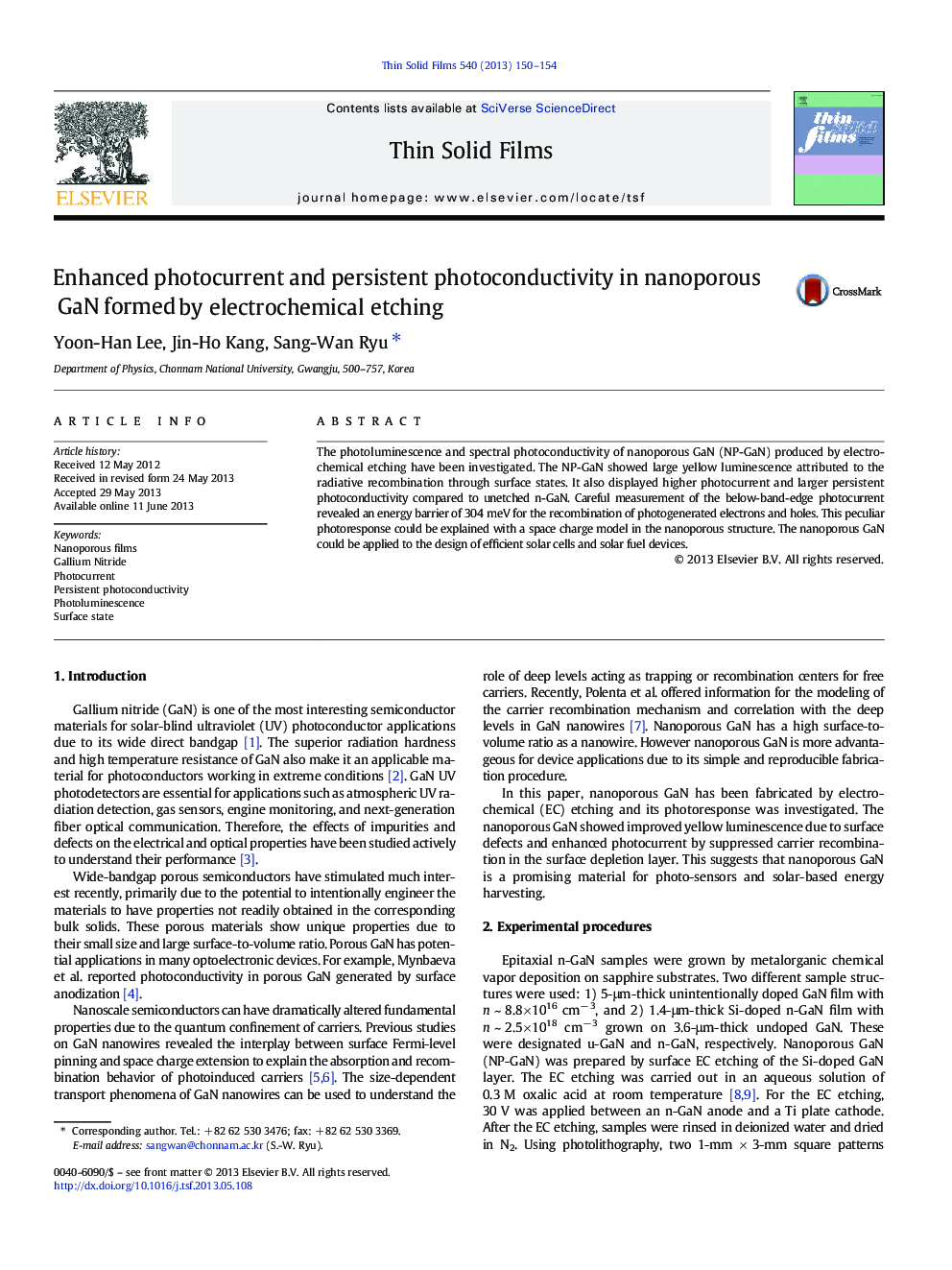 Enhanced photocurrent and persistent photoconductivity in nanoporous GaN formed by electrochemical etching