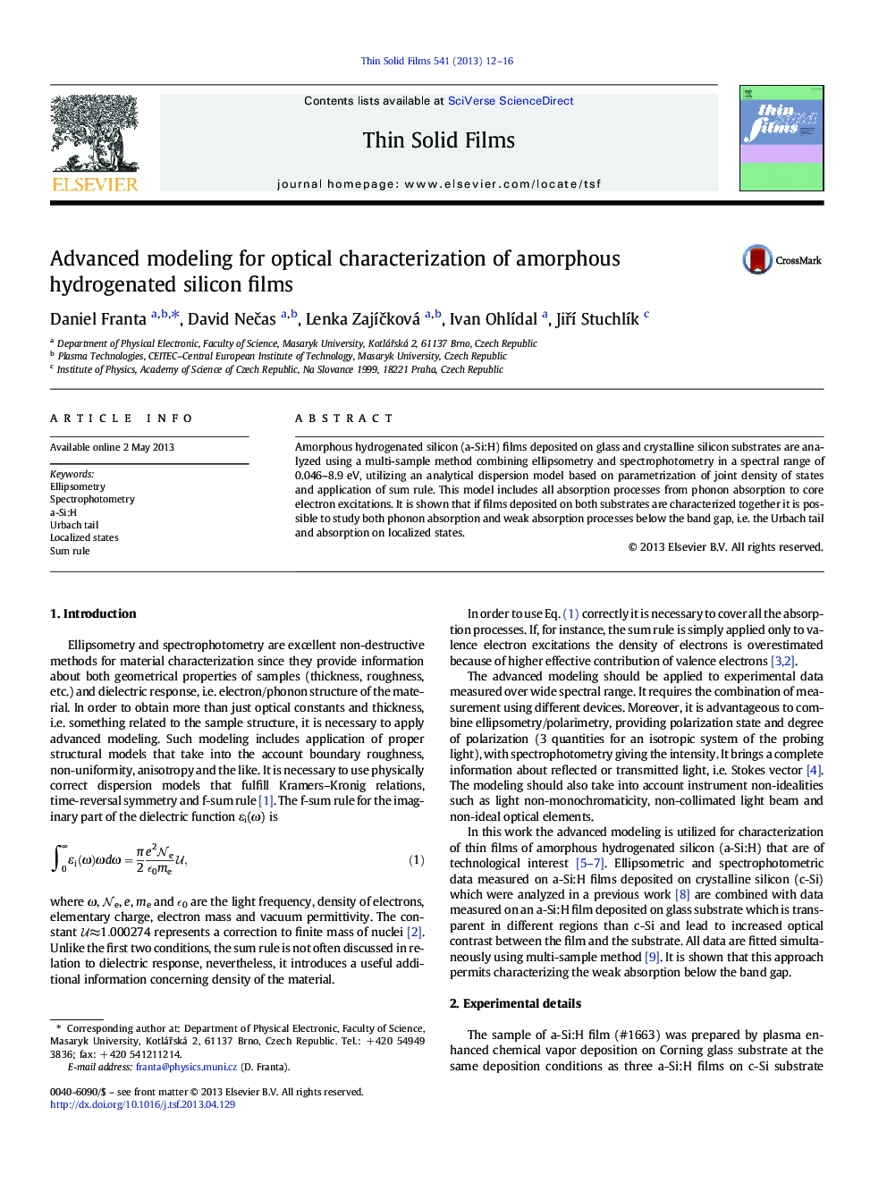 Advanced modeling for optical characterization of amorphous hydrogenated silicon films