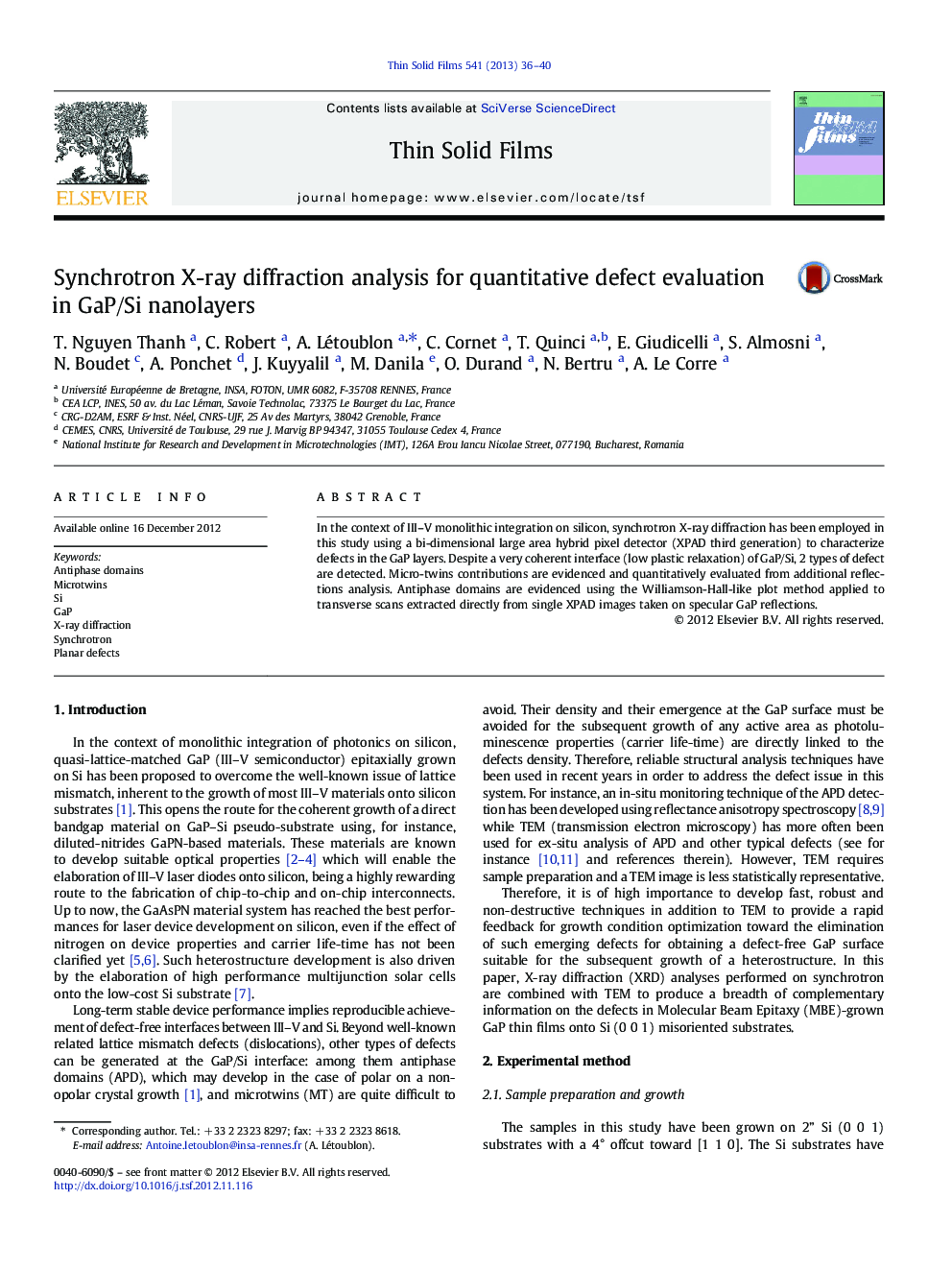 Synchrotron X-ray diffraction analysis for quantitative defect evaluation in GaP/Si nanolayers