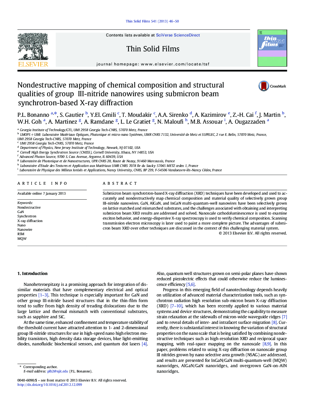 Nondestructive mapping of chemical composition and structural qualities of group III-nitride nanowires using submicron beam synchrotron-based X-ray diffraction