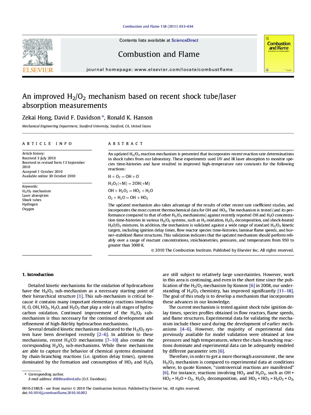 An improved H2/O2 mechanism based on recent shock tube/laser absorption measurements