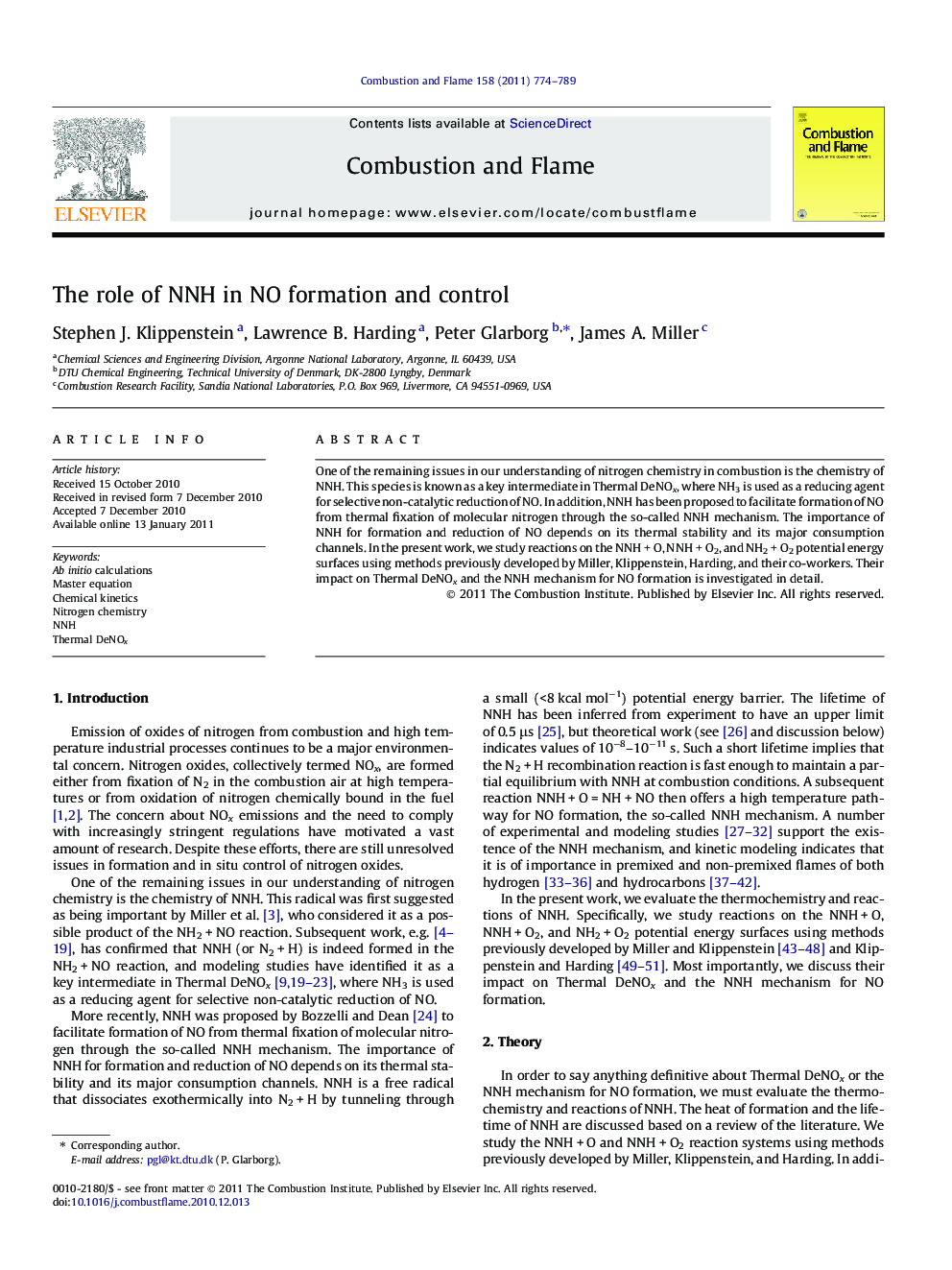 The role of NNH in NO formation and control