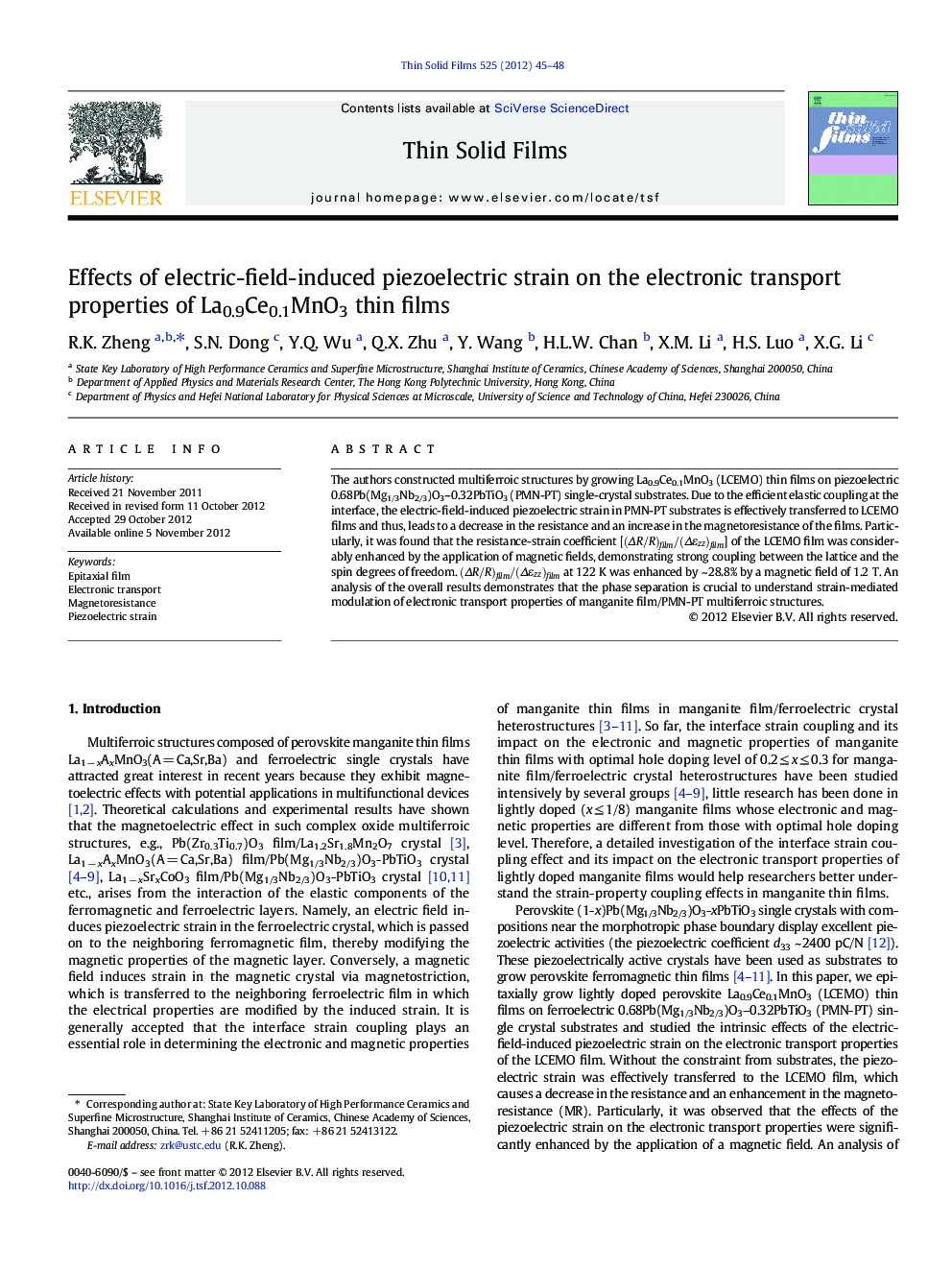 Effects of electric-field-induced piezoelectric strain on the electronic transport properties of La0.9Ce0.1MnO3 thin films