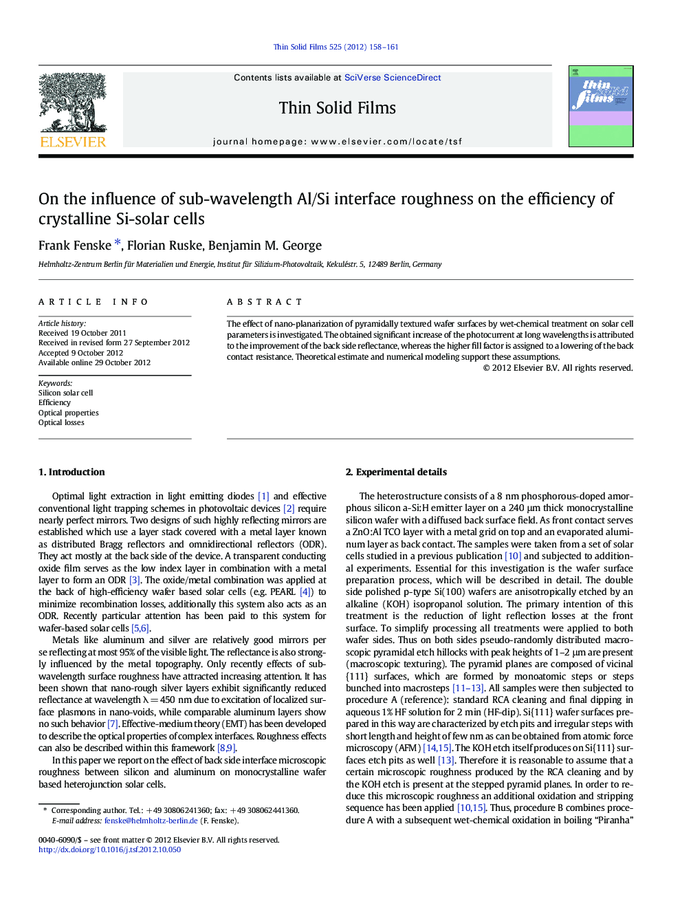 On the influence of sub-wavelength Al/Si interface roughness on the efficiency of crystalline Si-solar cells