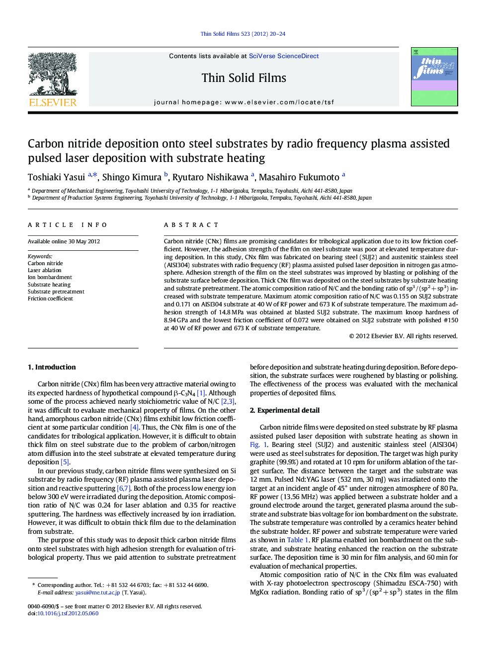 Carbon nitride deposition onto steel substrates by radio frequency plasma assisted pulsed laser deposition with substrate heating