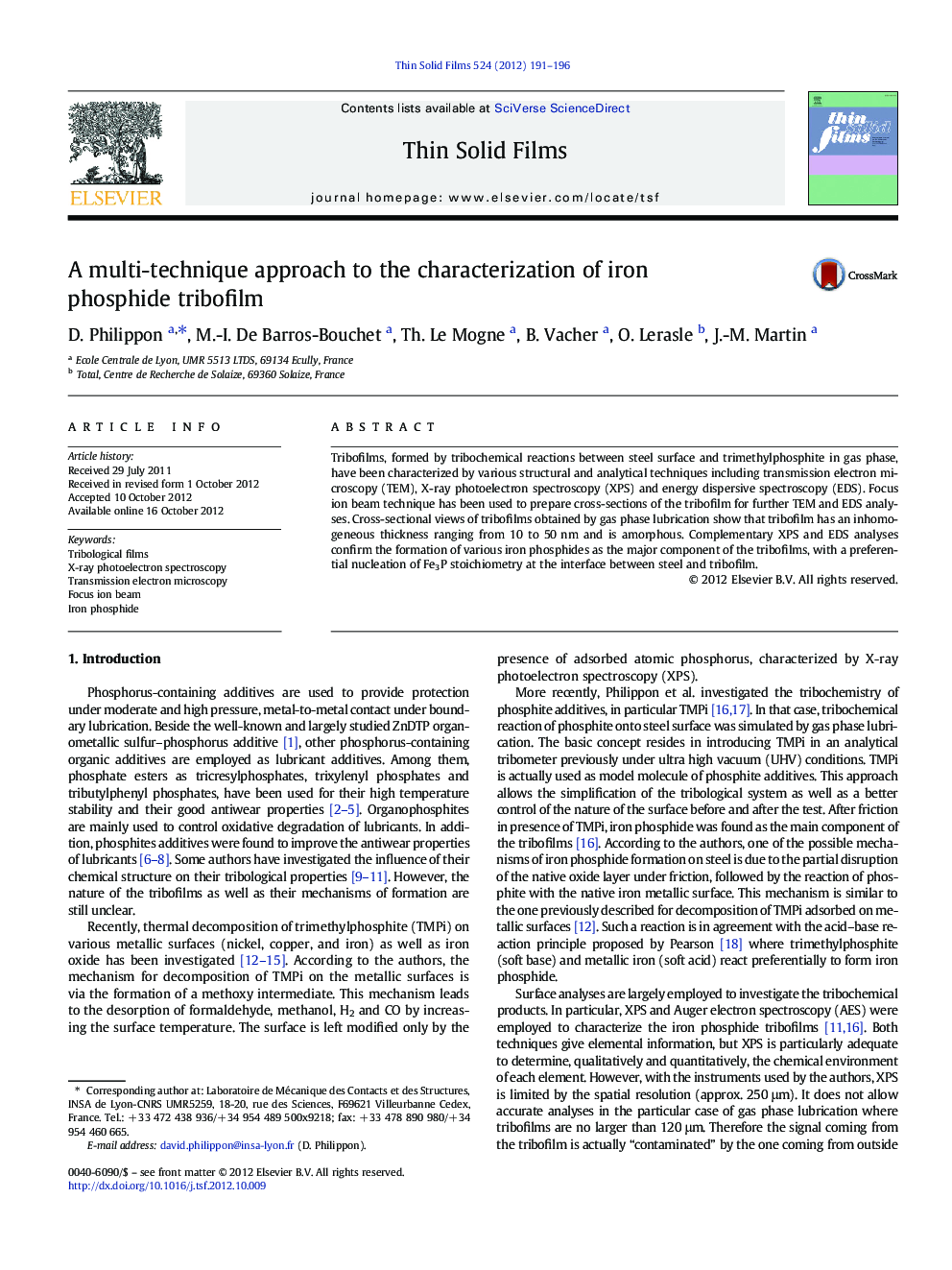 A multi-technique approach to the characterization of iron phosphide tribofilm