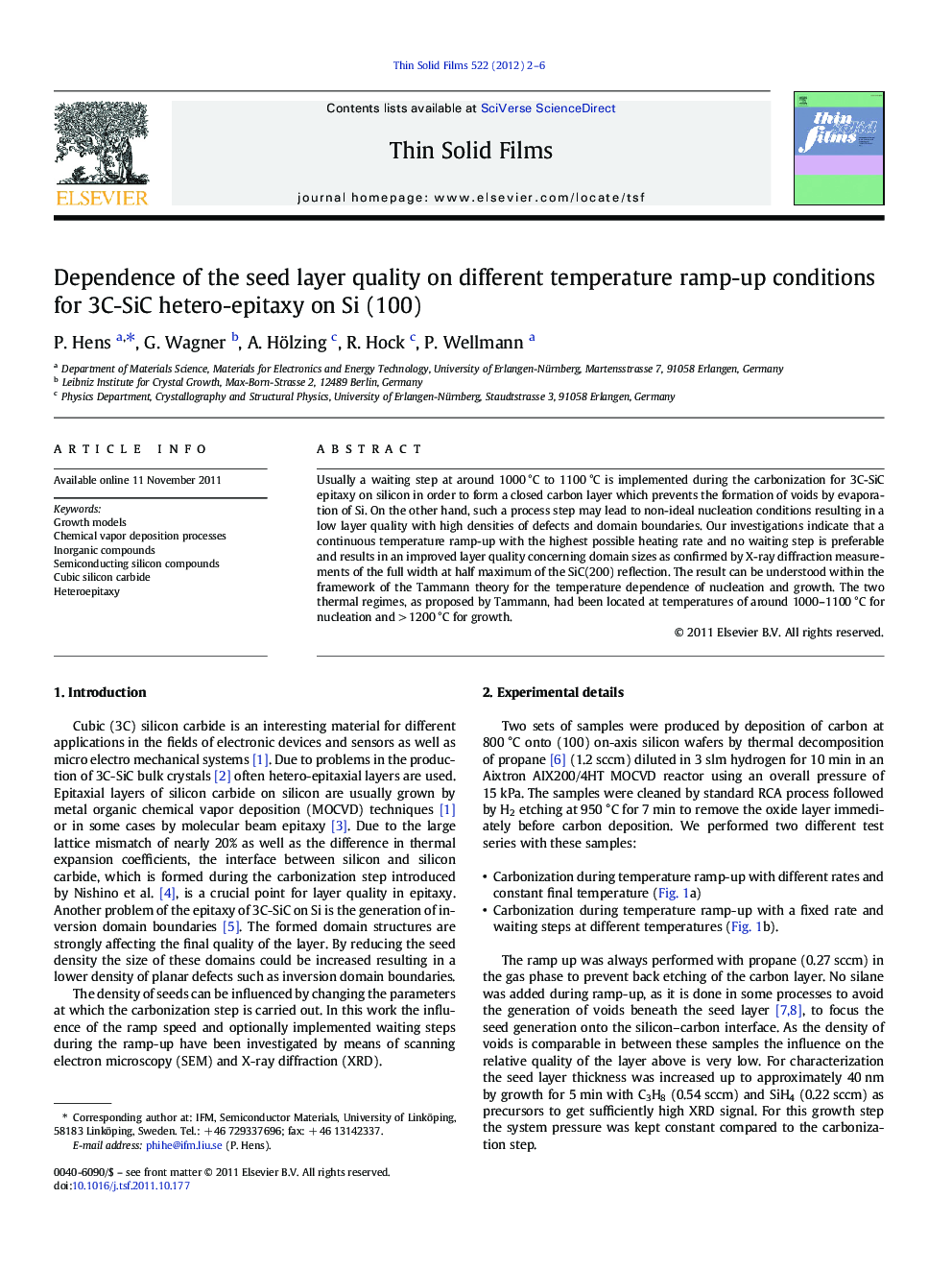 Dependence of the seed layer quality on different temperature ramp-up conditions for 3C-SiC hetero-epitaxy on Si (100)