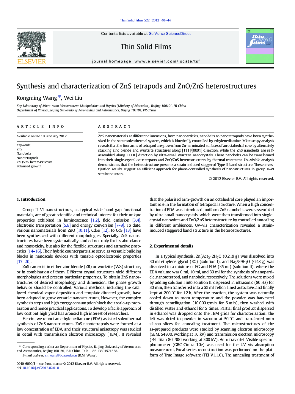 Synthesis and characterization of ZnS tetrapods and ZnO/ZnS heterostructures