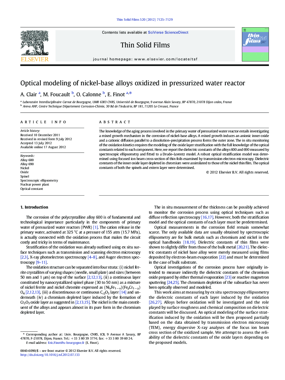 Optical modeling of nickel-base alloys oxidized in pressurized water reactor