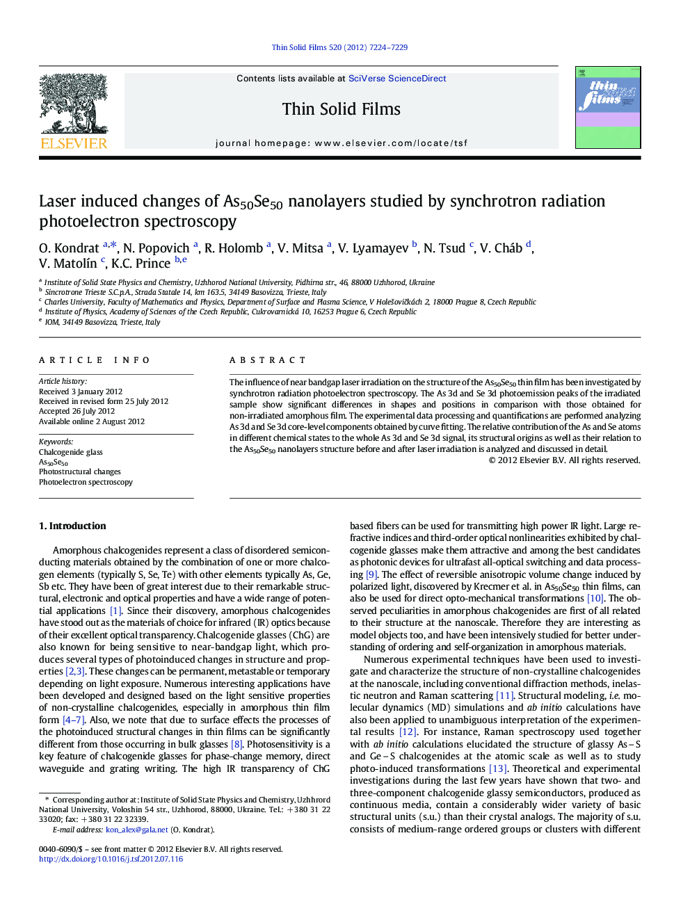 Laser induced changes of As50Se50 nanolayers studied by synchrotron radiation photoelectron spectroscopy