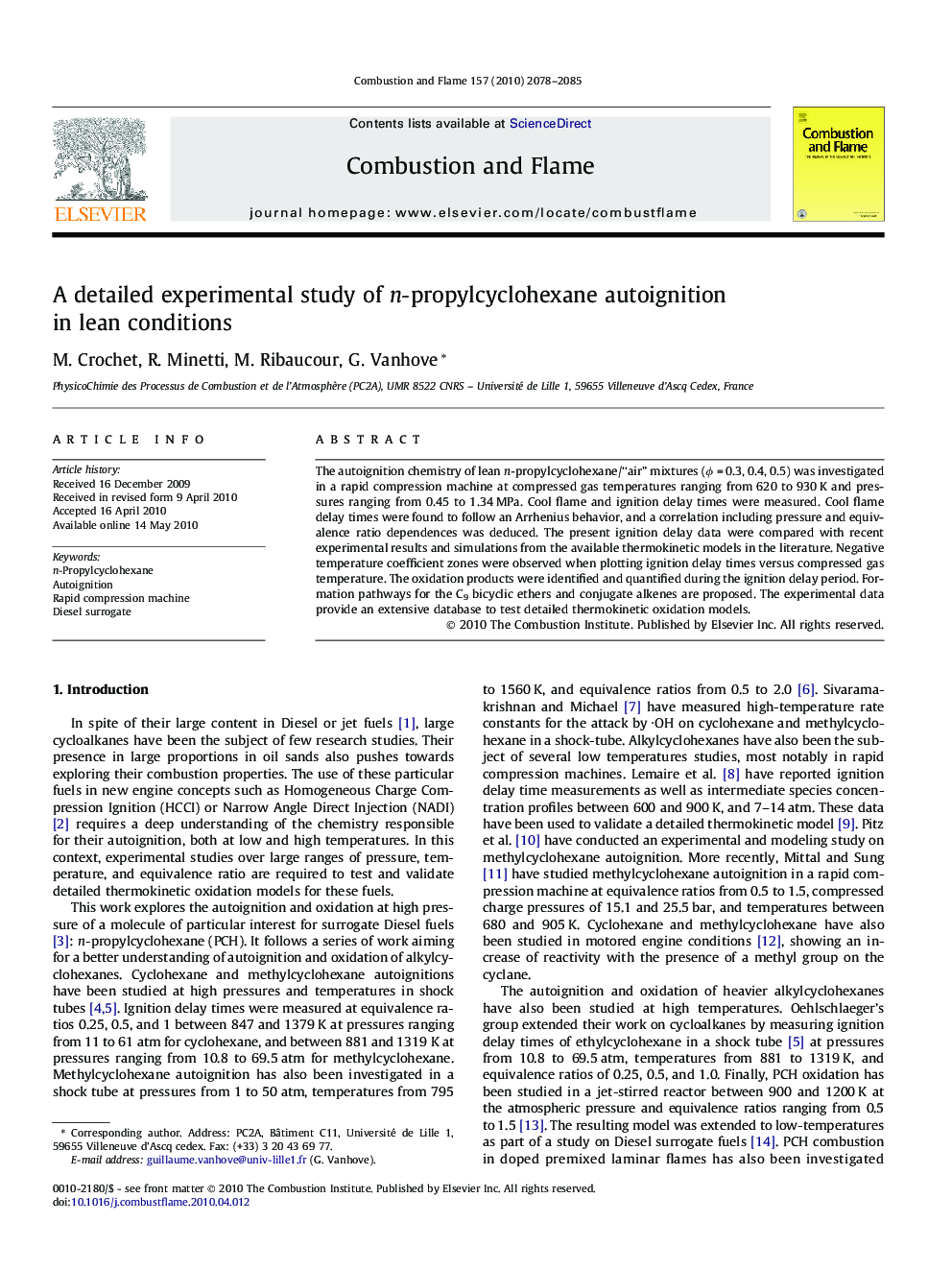 A detailed experimental study of n-propylcyclohexane autoignition in lean conditions