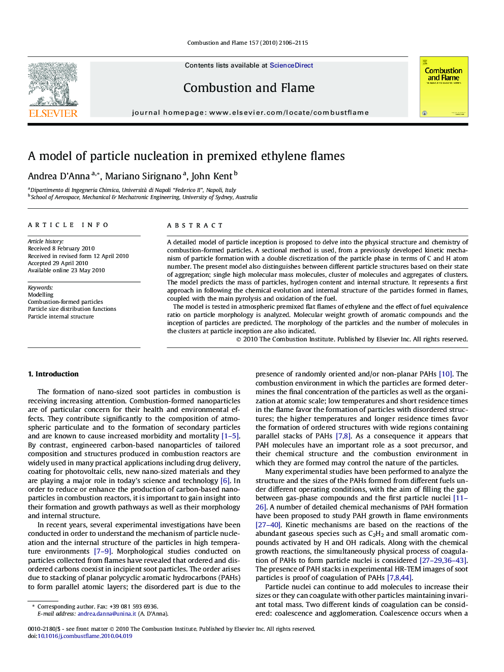 A model of particle nucleation in premixed ethylene flames