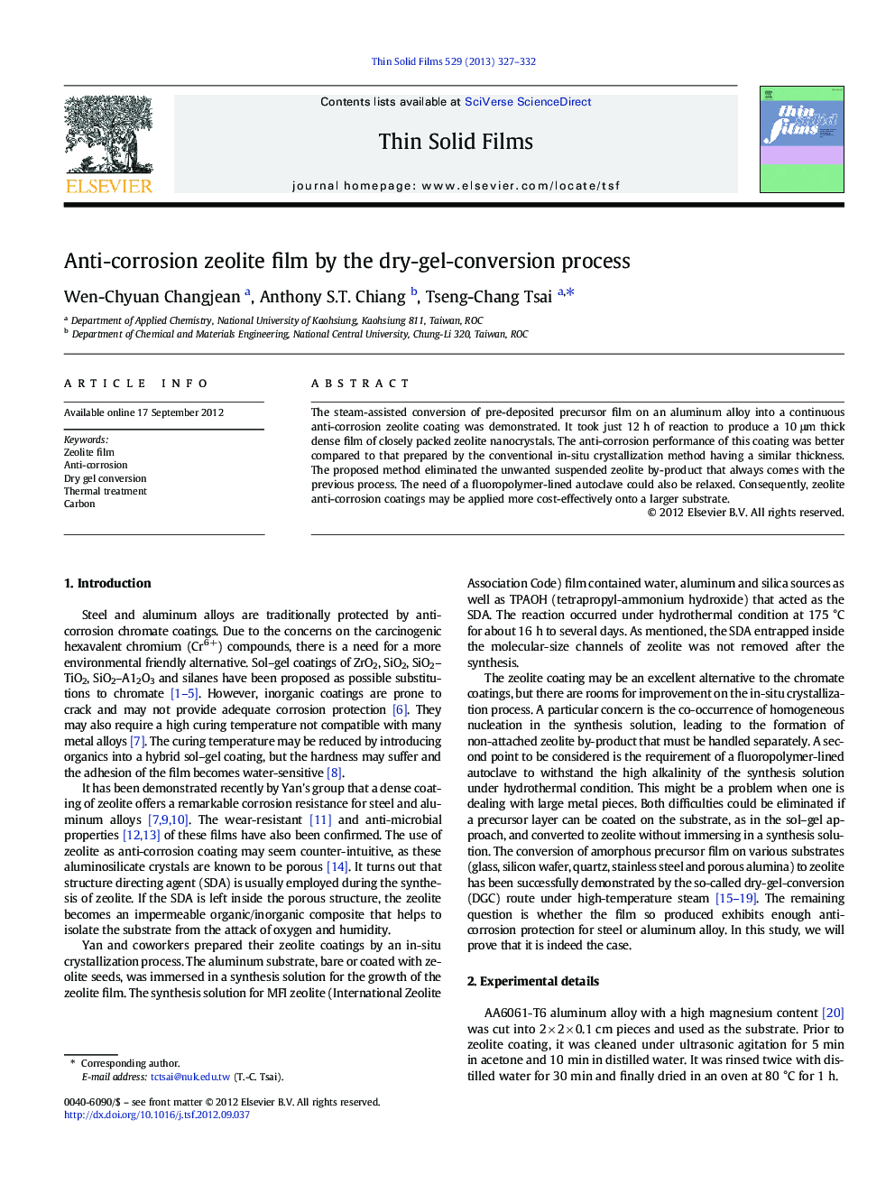 Anti-corrosion zeolite film by the dry-gel-conversion process