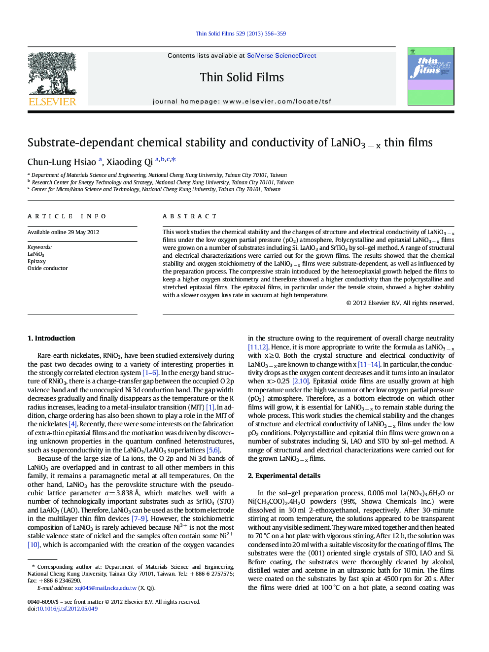 Substrate-dependant chemical stability and conductivity of LaNiO3 − x thin films