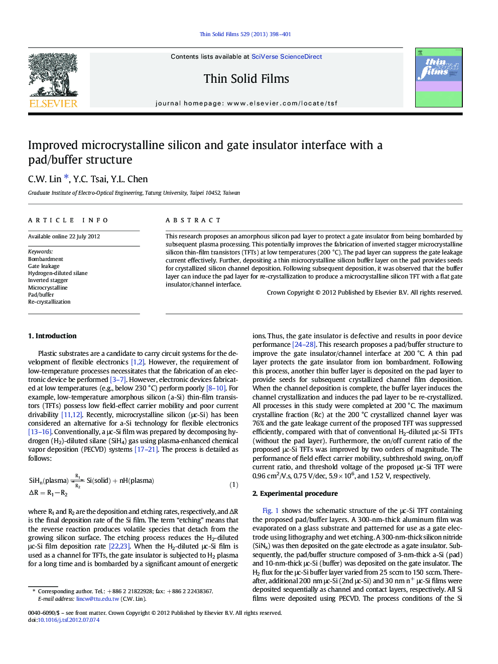 Improved microcrystalline silicon and gate insulator interface with a pad/buffer structure