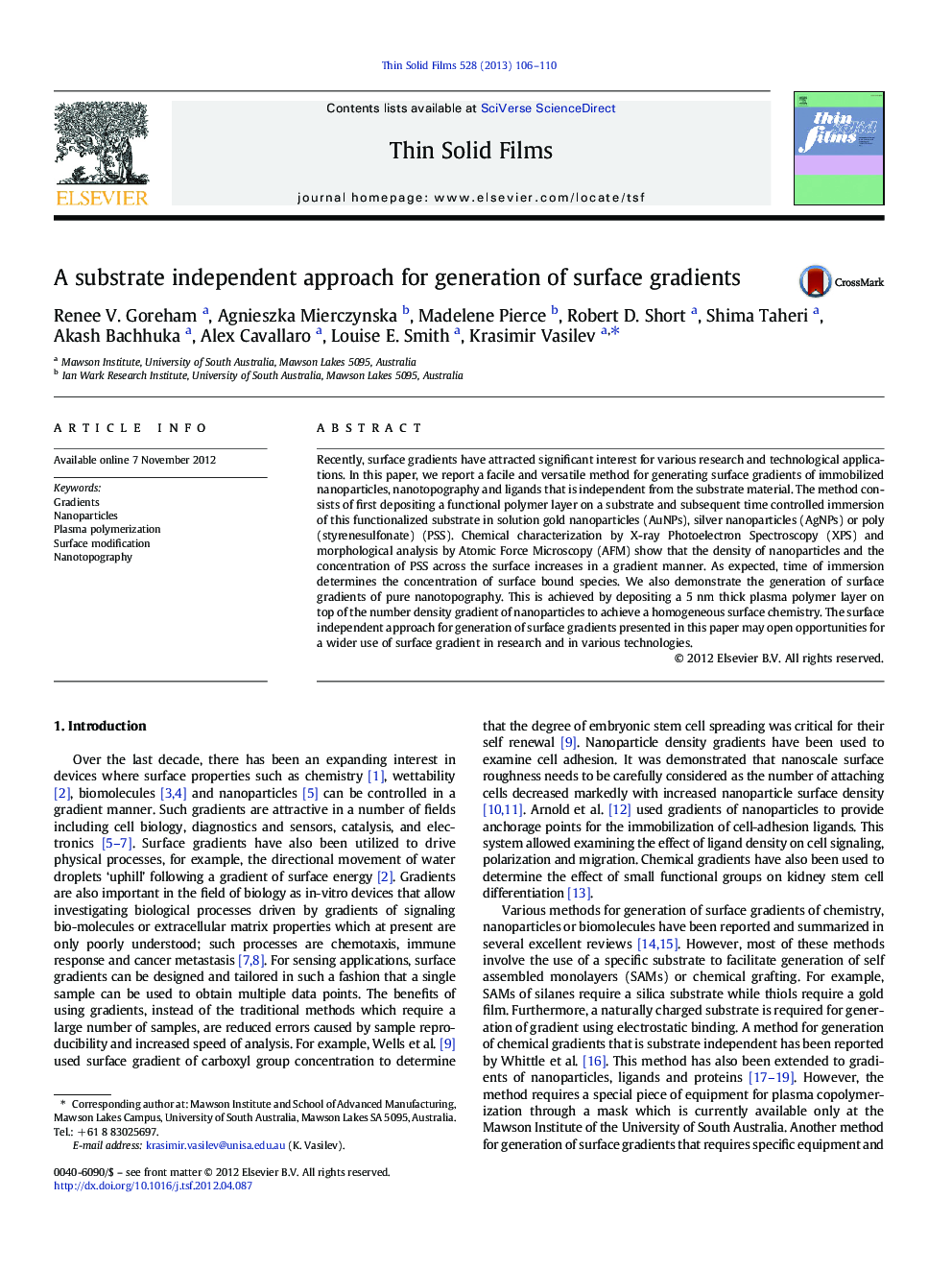 A substrate independent approach for generation of surface gradients