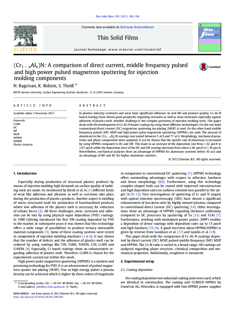 (Cr1 − xAlx)N: A comparison of direct current, middle frequency pulsed and high power pulsed magnetron sputtering for injection molding components