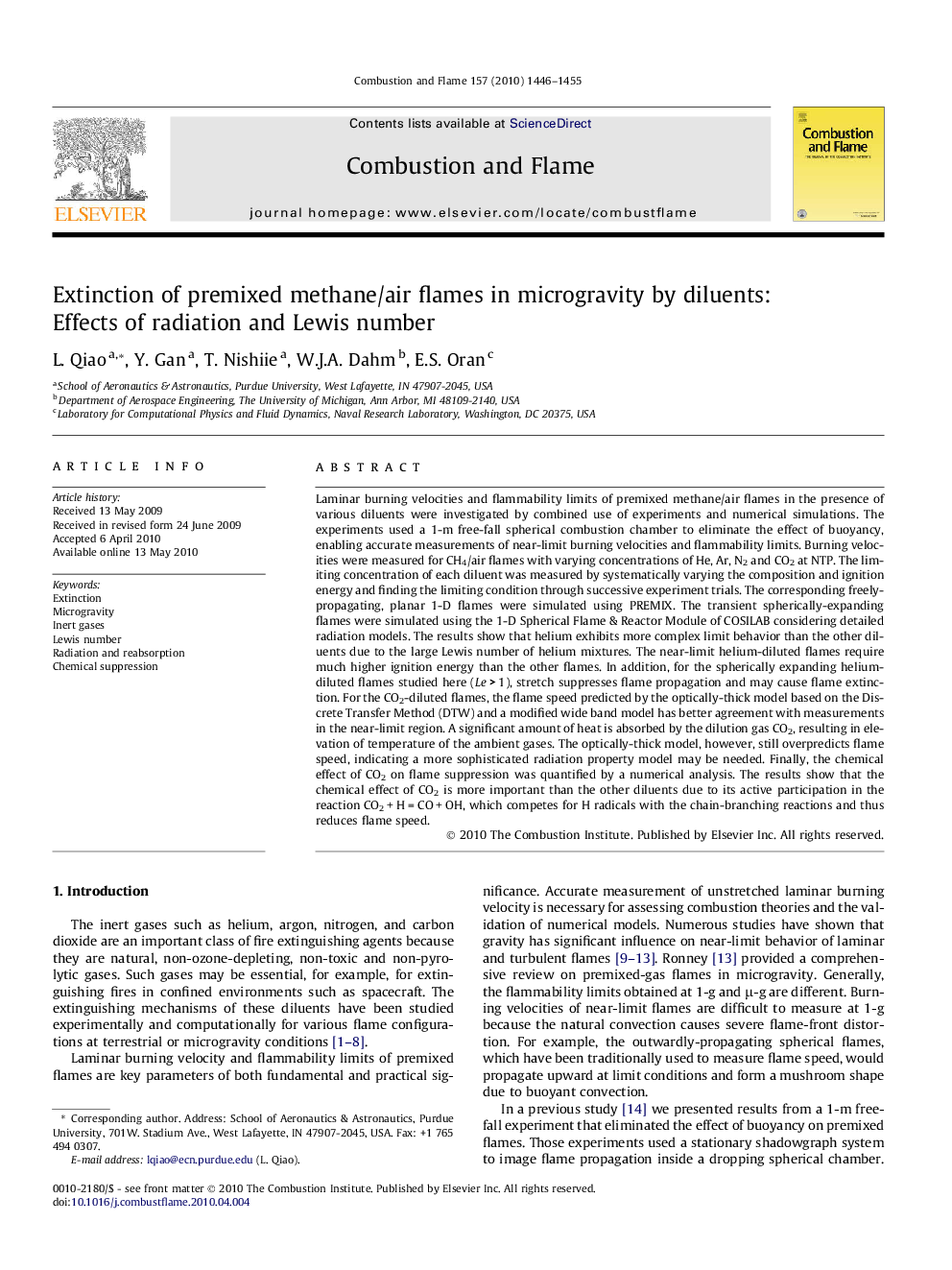 Extinction of premixed methane/air flames in microgravity by diluents: Effects of radiation and Lewis number