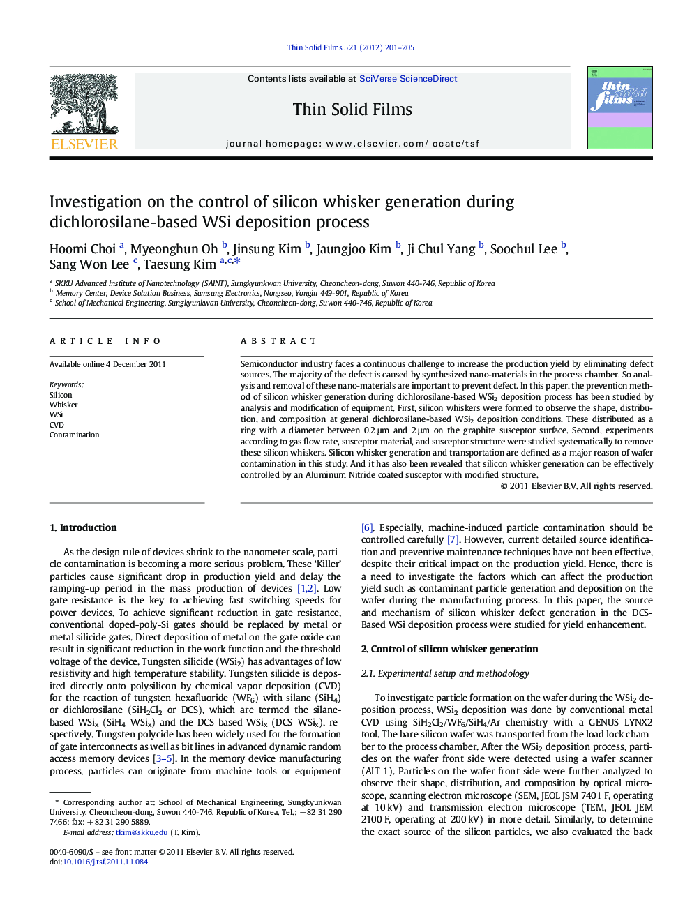 Investigation on the control of silicon whisker generation during dichlorosilane-based WSi deposition process