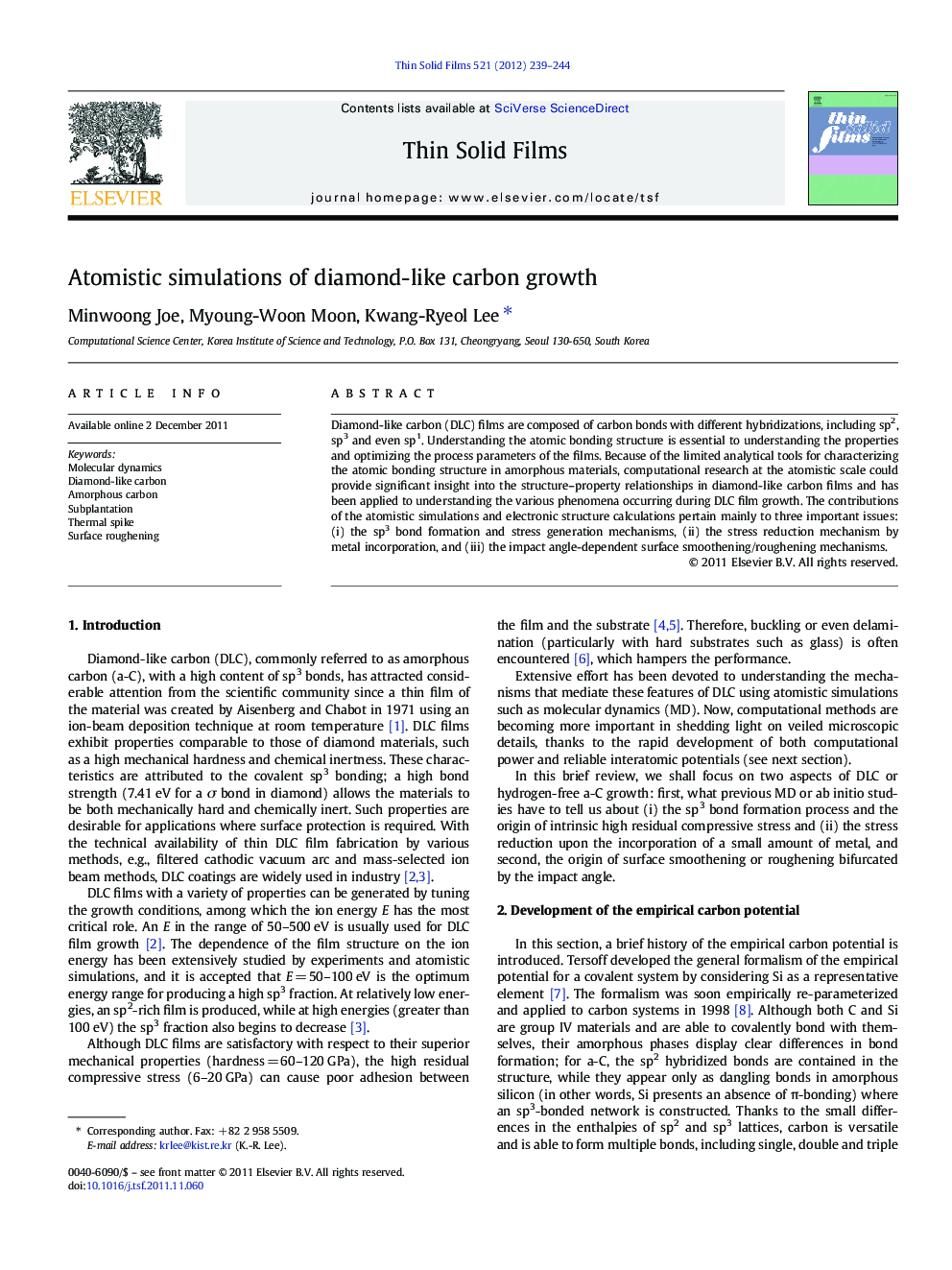 Atomistic simulations of diamond-like carbon growth