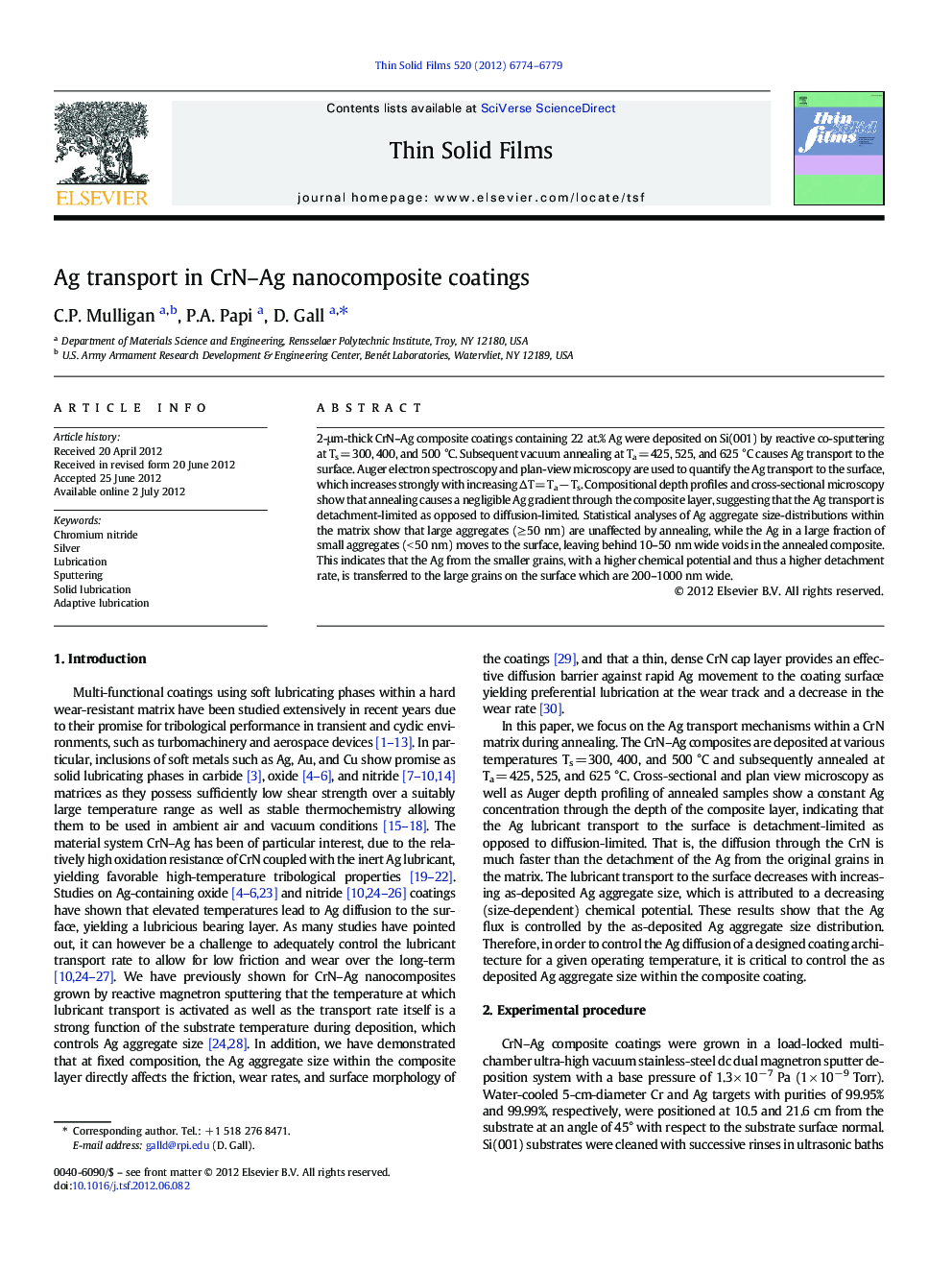 Ag transport in CrN–Ag nanocomposite coatings