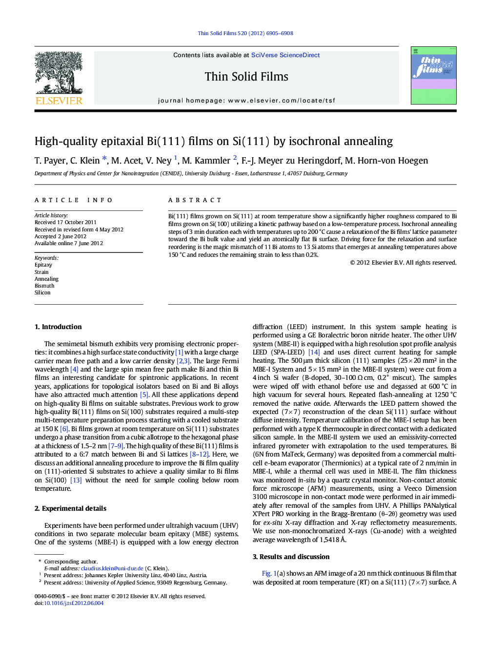 High-quality epitaxial Bi(111) films on Si(111) by isochronal annealing