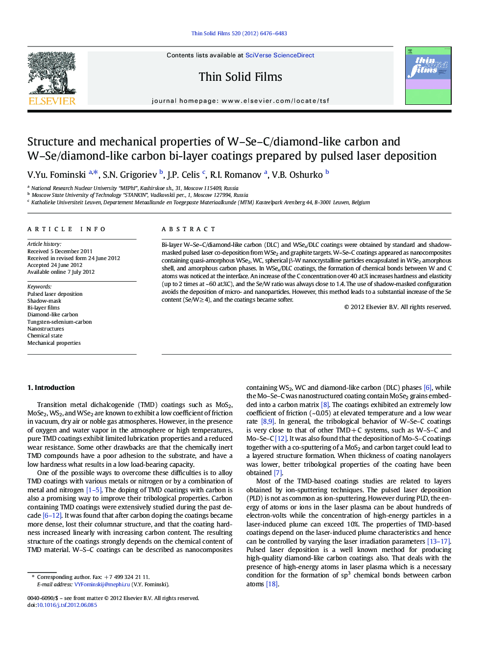 Structure and mechanical properties of W–Se–C/diamond-like carbon and W–Se/diamond-like carbon bi-layer coatings prepared by pulsed laser deposition