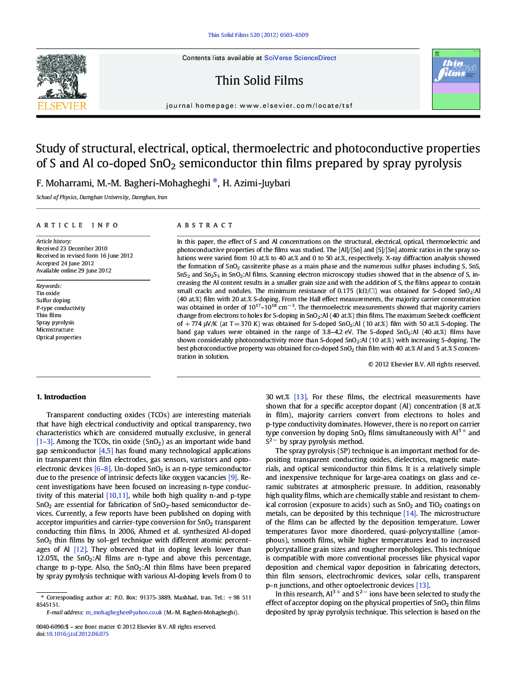 Study of structural, electrical, optical, thermoelectric and photoconductive properties of S and Al co-doped SnO2 semiconductor thin films prepared by spray pyrolysis