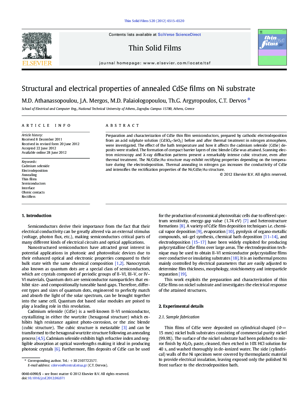 Structural and electrical properties of annealed CdSe films on Ni substrate