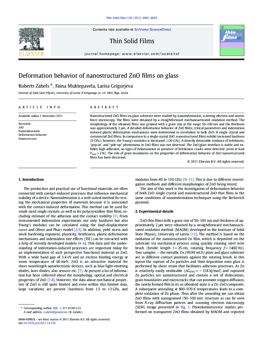 Deformation behavior of nanostructured ZnO films on glass