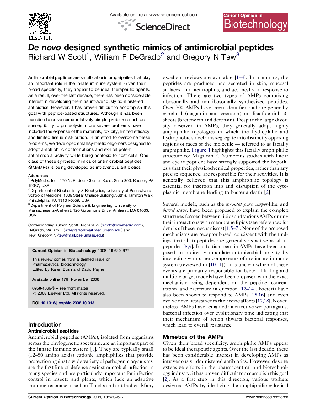 عکس صفحه اول مقاله: De novo designed synthetic mimics of antimicrobial peptides De novo designed synthetic mimics of antimicrobial peptides