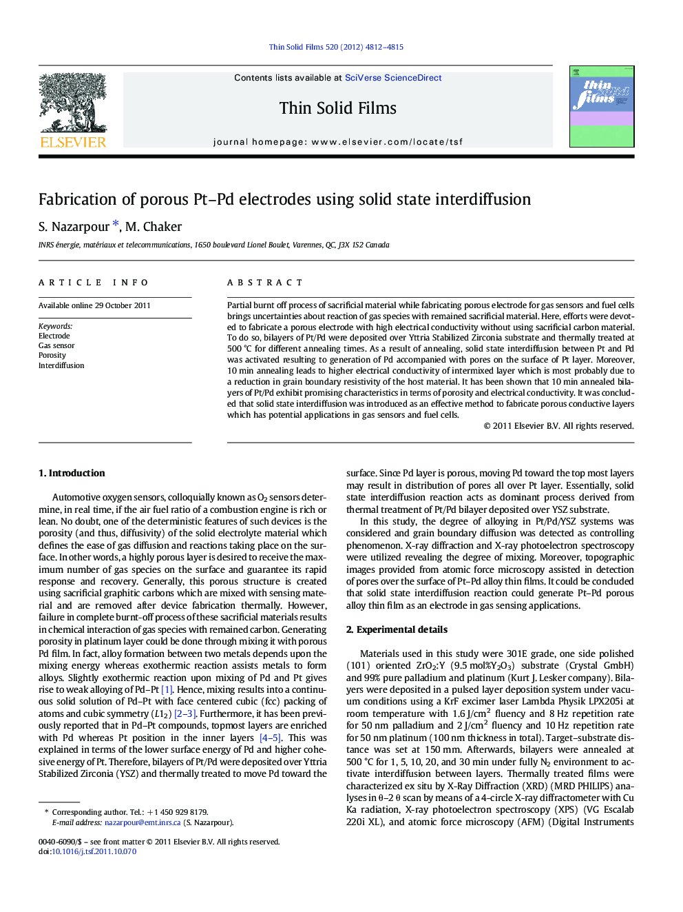 Fabrication of porous Pt–Pd electrodes using solid state interdiffusion